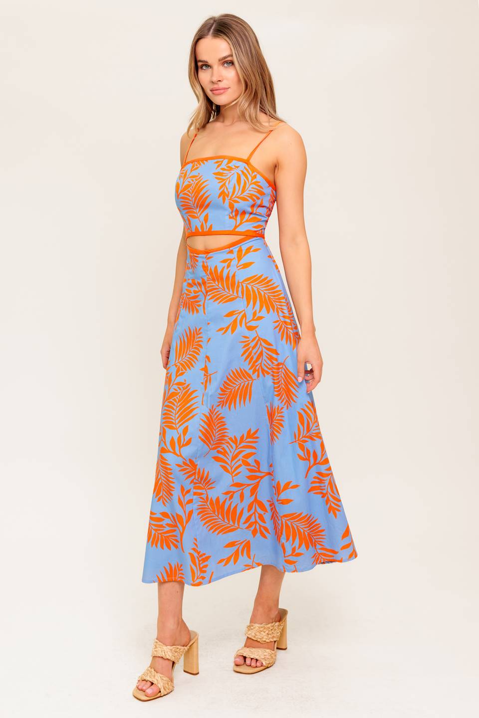 APRICOT SUNSET WOVEN MIDI DRESS Flying Tomato